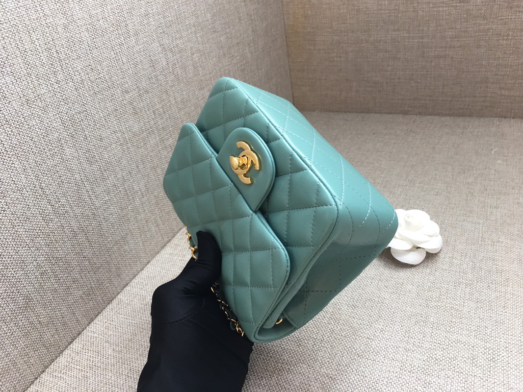 Mini Classic Flap Lambskin Bag A01115 Peacock Blue/Gold